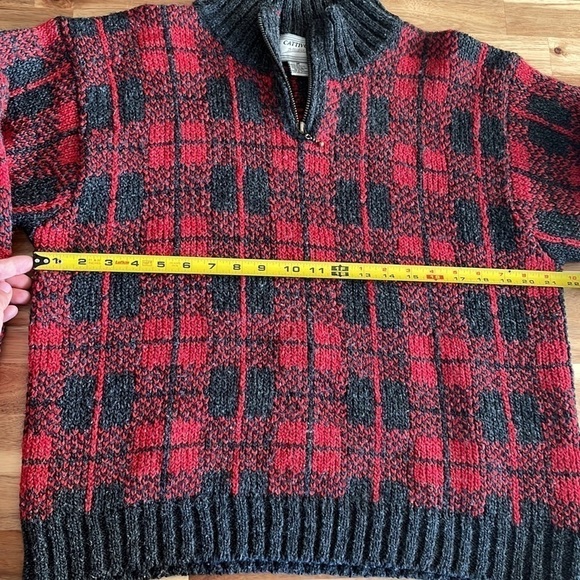 Vintage Red/Black Plaid Wool 1/4 Zip Sweater size medium - Picture 5 of 7